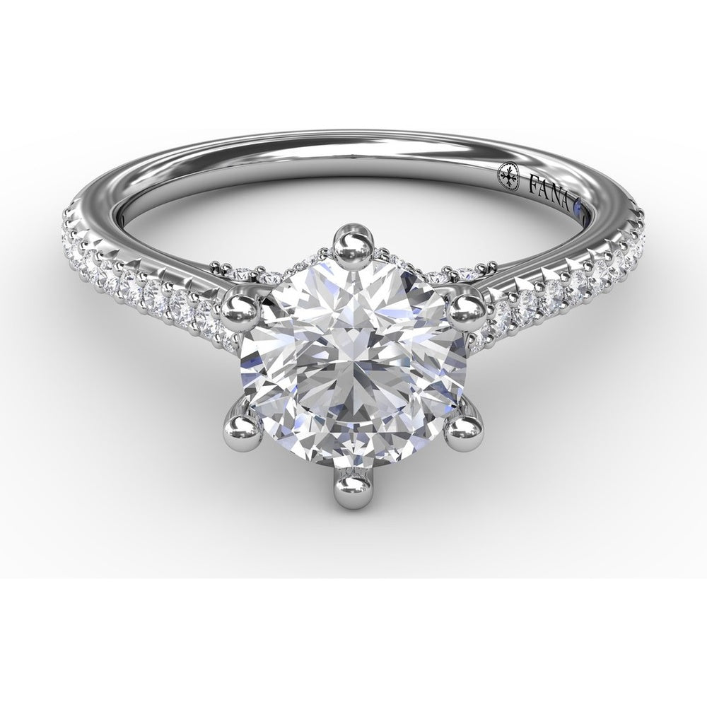 Six-Prong Round Diamond Engagement Ring Setting with Pavé and Bridge Diamonds by Fana - 0.31 Carat Total Diamond Weight