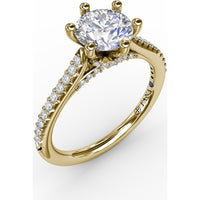 Six-Prong Round Diamond Engagement Ring Setting with Pavé and Bridge Diamonds by Fana - 0.31 Carat Total Diamond Weight