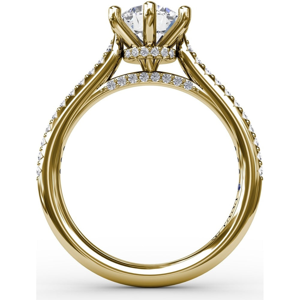 Six-Prong Round Diamond Engagement Ring Setting with Pavé and Bridge Diamonds by Fana - 0.31 Carat Total Diamond Weight