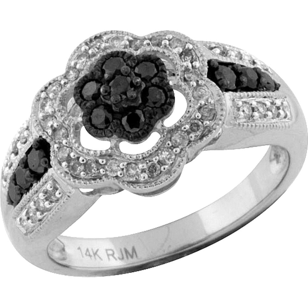 Sleek 14K White Gold 0.27 Carat Black Diamond & 0.23 Carat Diamond Ring