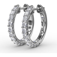 Small Diamond Hoop Earrings with Shared-Prong Set Round Diamonds by Fana - 0.60 Carat Total Diamond Weight