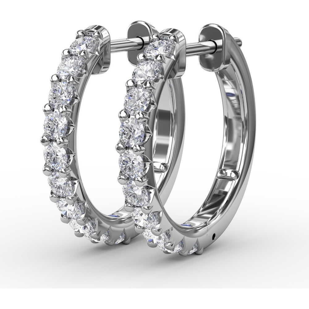 Small Diamond Hoop Earrings with Shared-Prong Set Round Diamonds by Fana - 0.60 Carat Total Diamond Weight