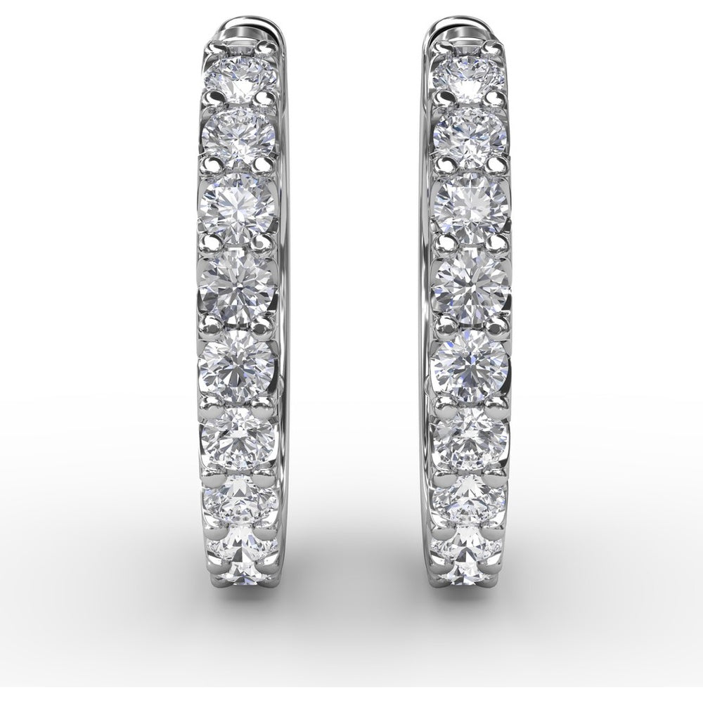 Small Diamond Hoop Earrings with Shared-Prong Set Round Diamonds by Fana - 0.60 Carat Total Diamond Weight