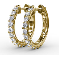 Small Diamond Hoop Earrings with Shared-Prong Set Round Diamonds by Fana - 0.60 Carat Total Diamond Weight