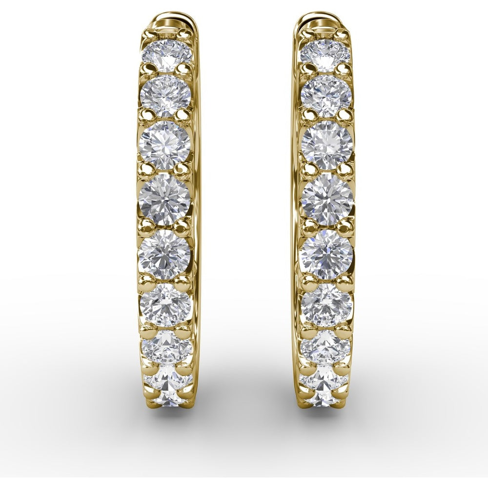 Small Diamond Hoop Earrings with Shared-Prong Set Round Diamonds by Fana - 0.60 Carat Total Diamond Weight