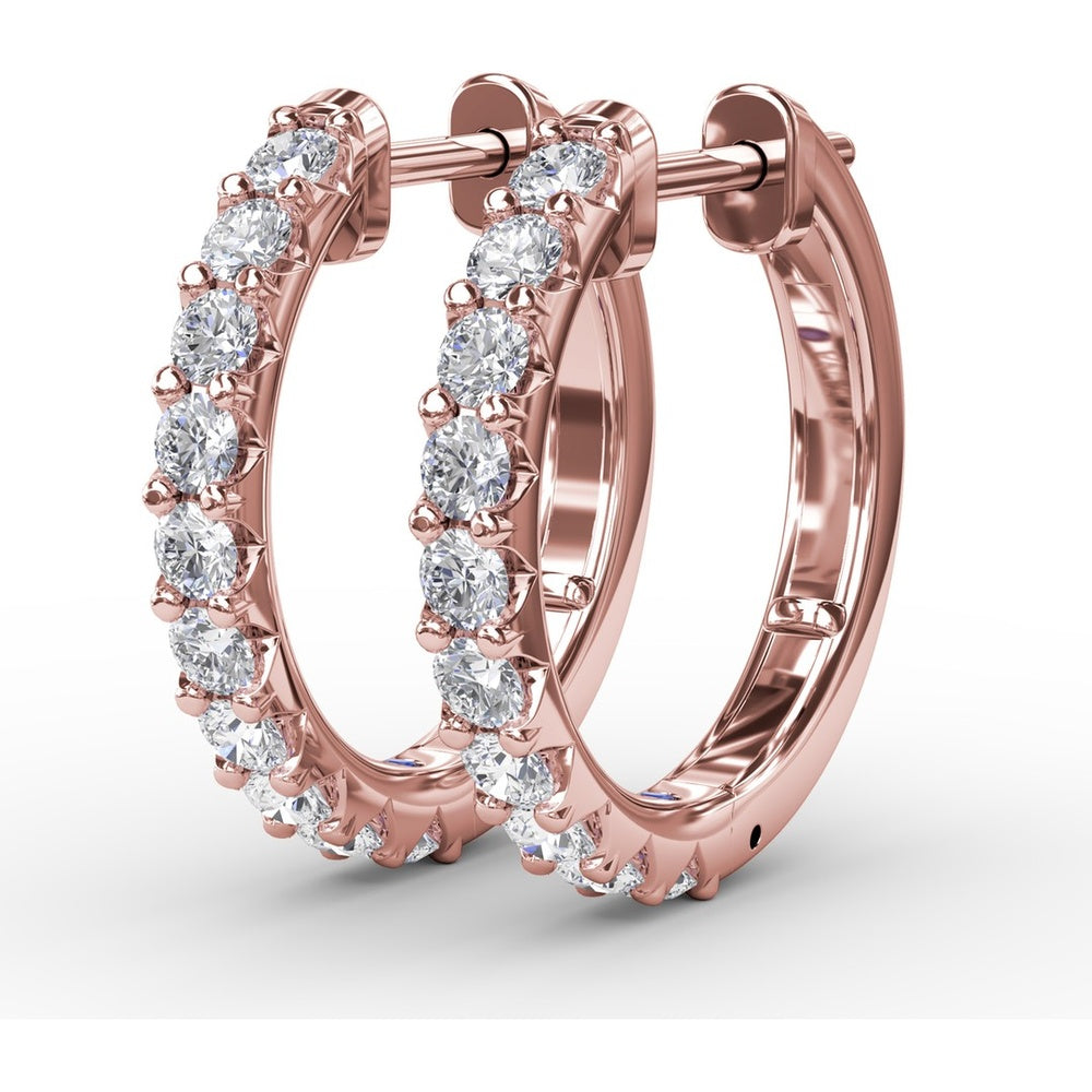 Small Diamond Hoop Earrings with Shared-Prong Set Round Diamonds by Fana - 0.60 Carat Total Diamond Weight