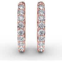 Small Diamond Hoop Earrings with Shared-Prong Set Round Diamonds by Fana - 0.60 Carat Total Diamond Weight