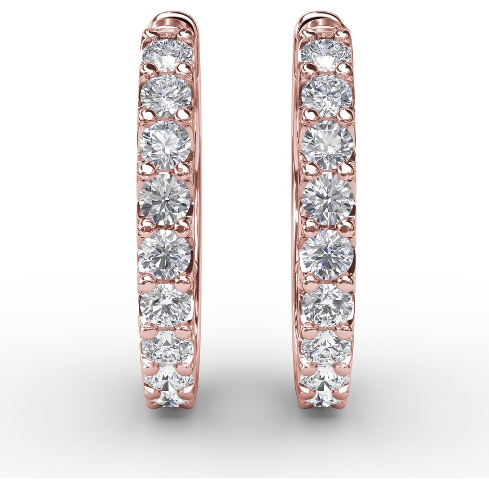 Small Diamond Hoop Earrings with Shared-Prong Set Round Diamonds by Fana - 0.60 Carat Total Diamond Weight