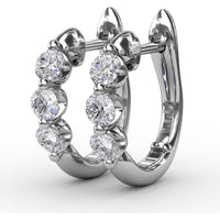 Small Hoop Earrings with 3 Shared-Prong Set Round Diamonds by Fana - 0.48 Carat Total Diamond Weight