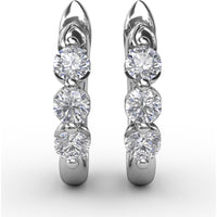 Small Hoop Earrings with 3 Shared-Prong Set Round Diamonds by Fana - 0.48 Carat Total Diamond Weight