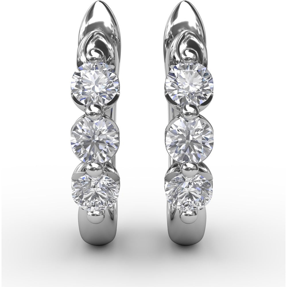 Small Hoop Earrings with 3 Shared-Prong Set Round Diamonds by Fana - 0.48 Carat Total Diamond Weight