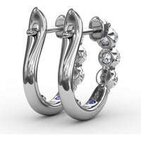 Small Hoop Earrings with 3 Shared-Prong Set Round Diamonds by Fana - 0.48 Carat Total Diamond Weight