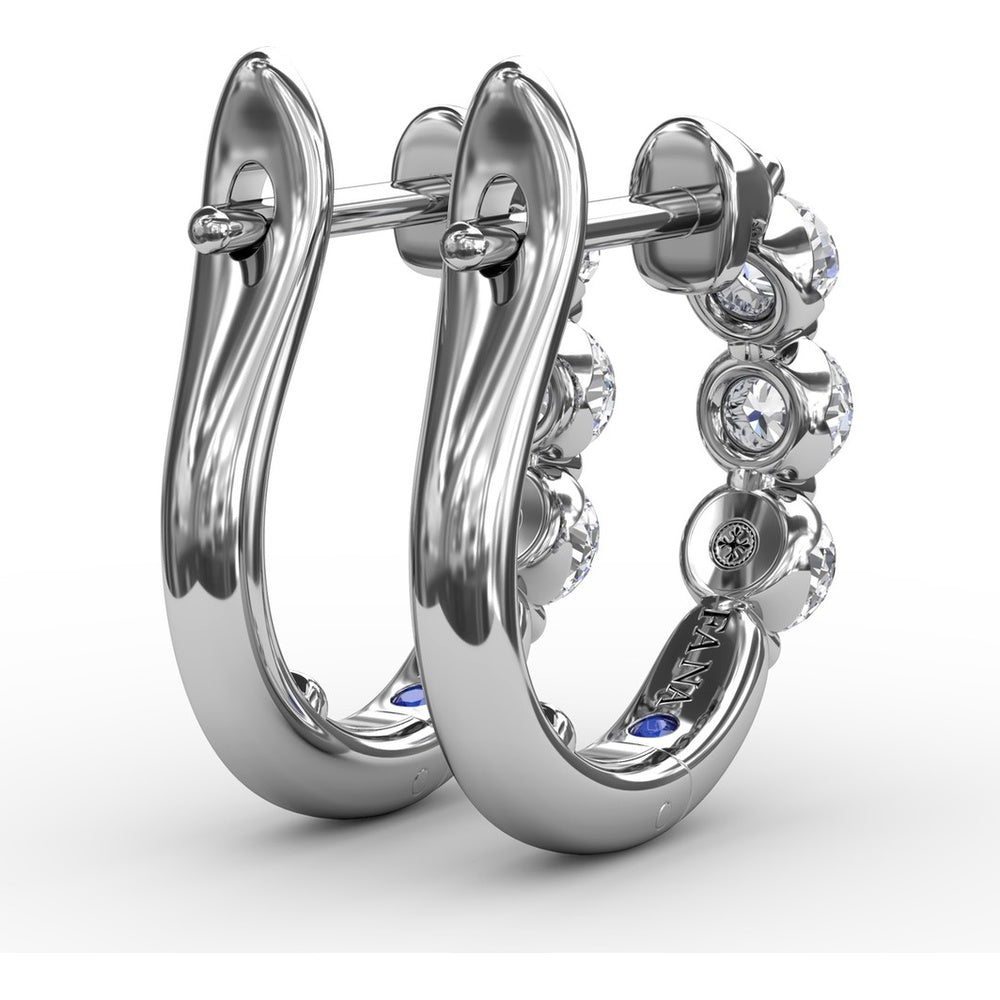 Small Hoop Earrings with 3 Shared-Prong Set Round Diamonds by Fana - 0.48 Carat Total Diamond Weight