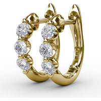 Small Hoop Earrings with 3 Shared-Prong Set Round Diamonds by Fana - 0.48 Carat Total Diamond Weight