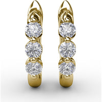 Small Hoop Earrings with 3 Shared-Prong Set Round Diamonds by Fana - 0.48 Carat Total Diamond Weight