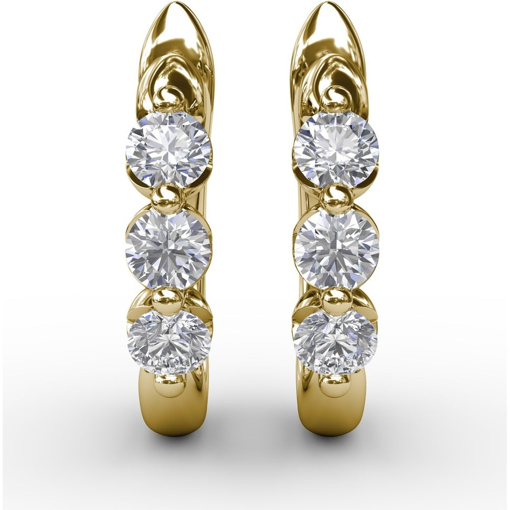 Small Hoop Earrings with 3 Shared-Prong Set Round Diamonds by Fana - 0.48 Carat Total Diamond Weight