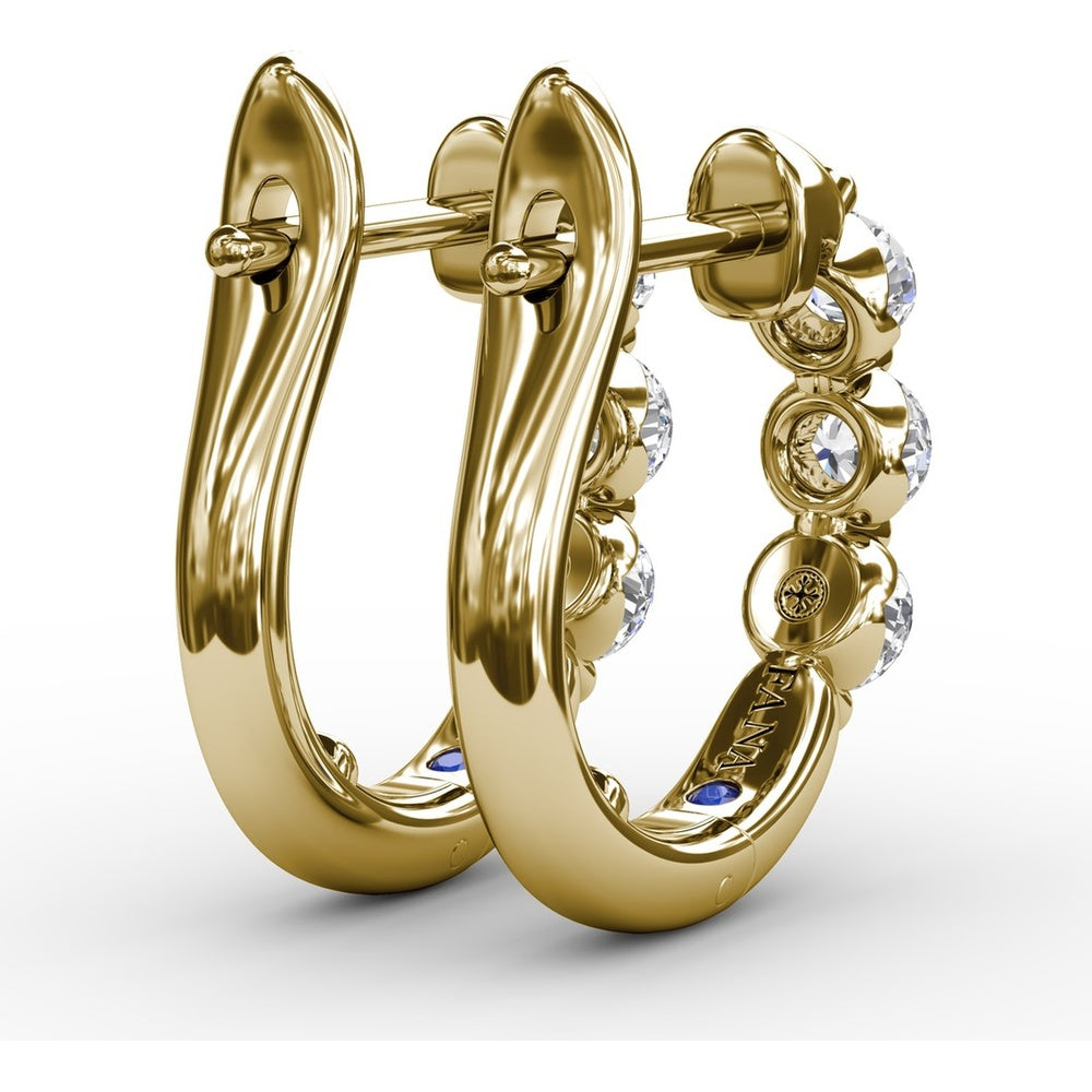 Small Hoop Earrings with 3 Shared-Prong Set Round Diamonds by Fana - 0.48 Carat Total Diamond Weight