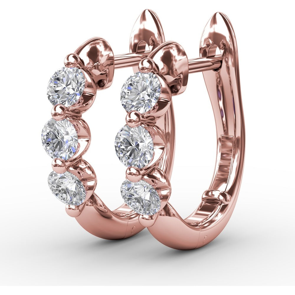 Small Hoop Earrings with 3 Shared-Prong Set Round Diamonds by Fana - 0.48 Carat Total Diamond Weight