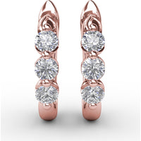 Small Hoop Earrings with 3 Shared-Prong Set Round Diamonds by Fana - 0.48 Carat Total Diamond Weight