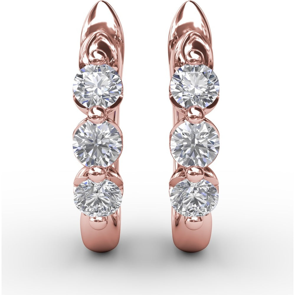 Small Hoop Earrings with 3 Shared-Prong Set Round Diamonds by Fana - 0.48 Carat Total Diamond Weight