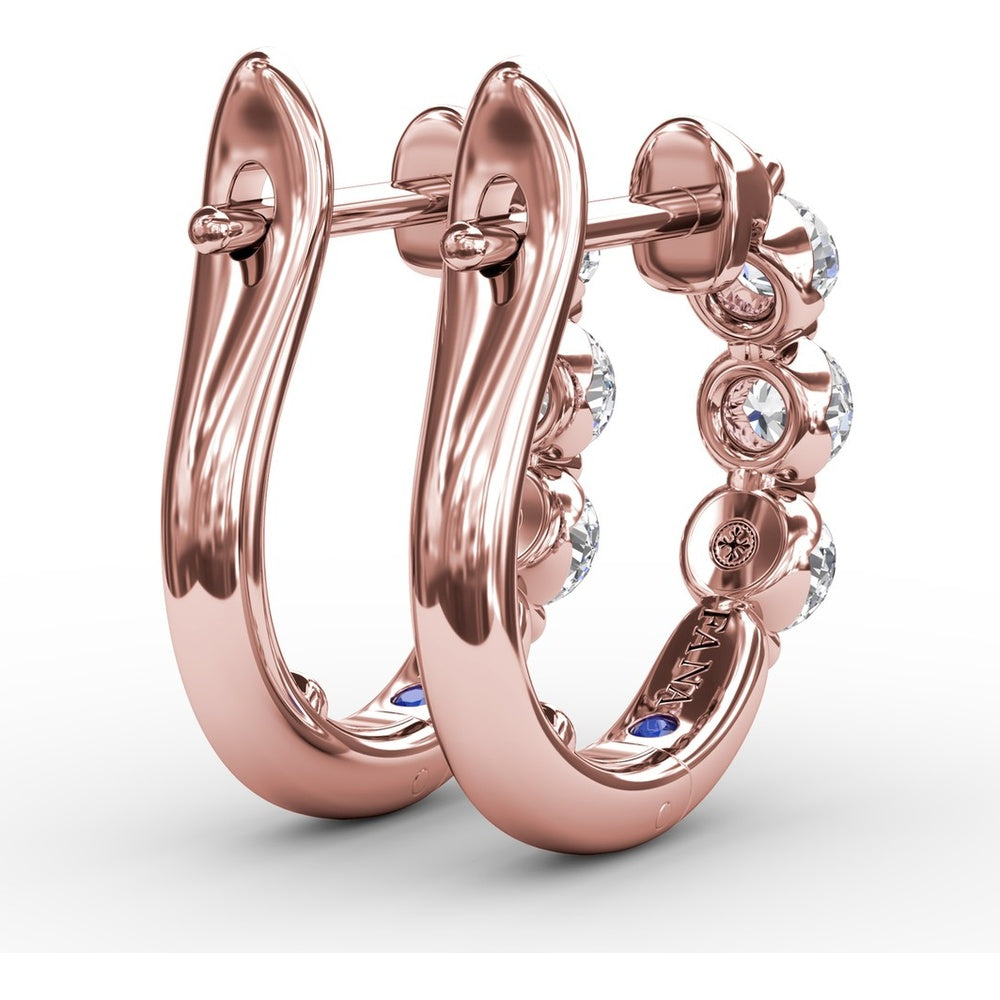 Small Hoop Earrings with 3 Shared-Prong Set Round Diamonds by Fana - 0.48 Carat Total Diamond Weight