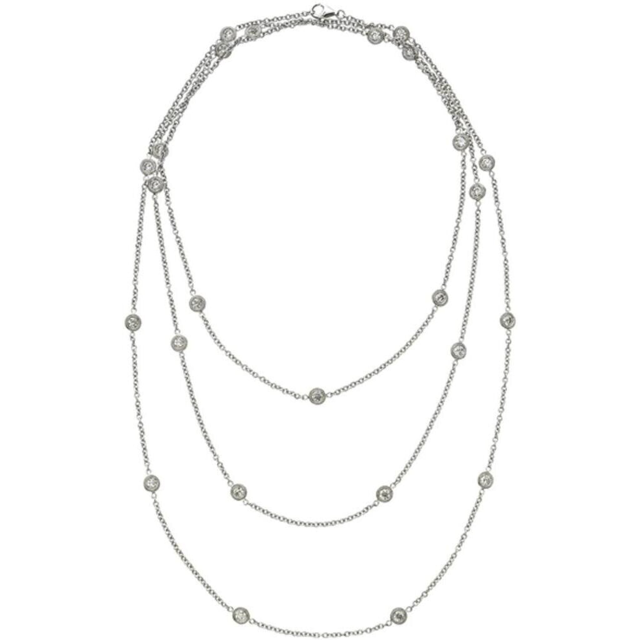 Sofer Jewelry - 50 Milgrain Bezel Diamonds By The Yard Necklace in 14K White Gold