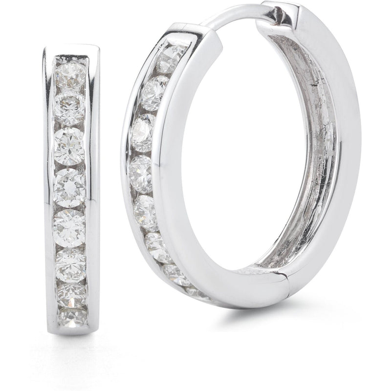 Sofer Jewelry - Channel Set Diamond Hoop Earrings in 14K White Gold