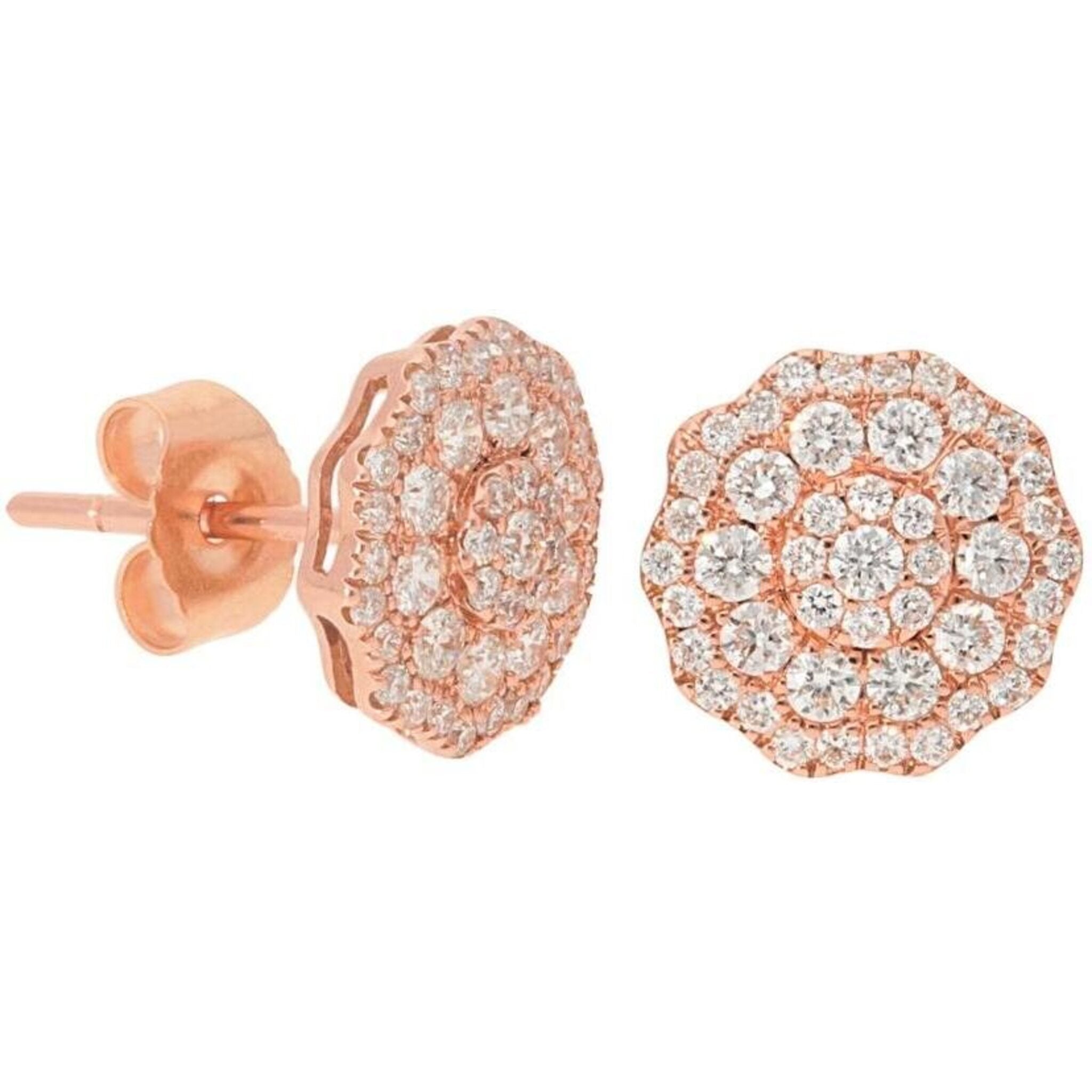 Sofer Jewelry - Diamond Flower Cluster Stud Earrings in 14K Rose Gold