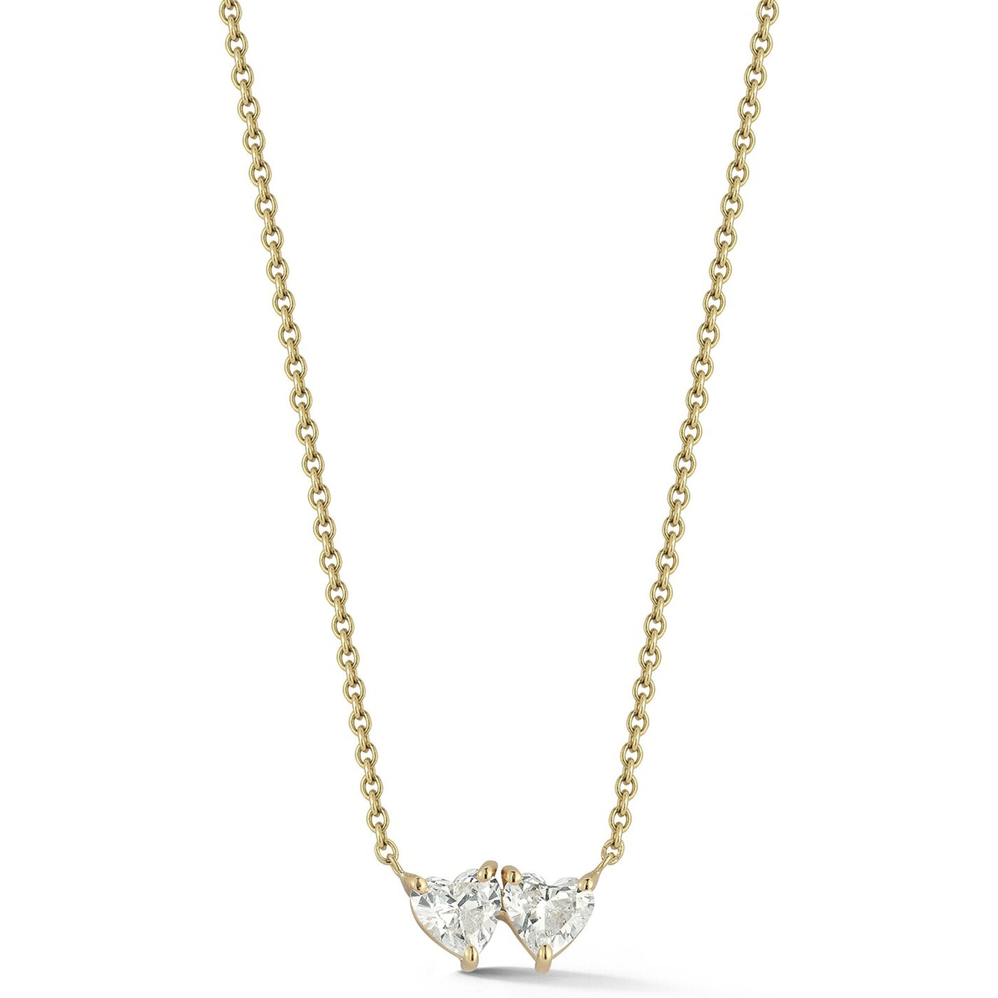 Sofer Jewelry 14K Yellow Gold Double Heart Diamond Necklace with