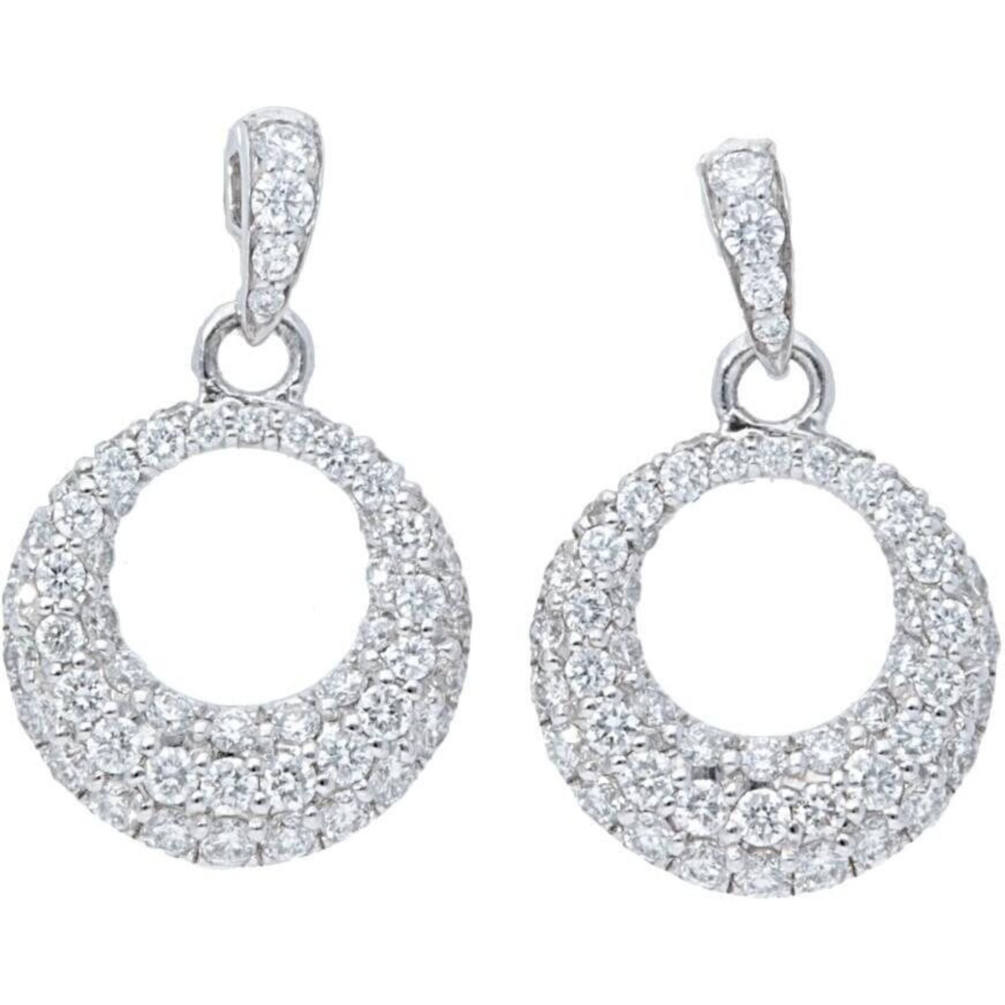 Sofer Jewelry - Graduating Open Circle Diamond Drop Stud Earrings in 14K White Gold