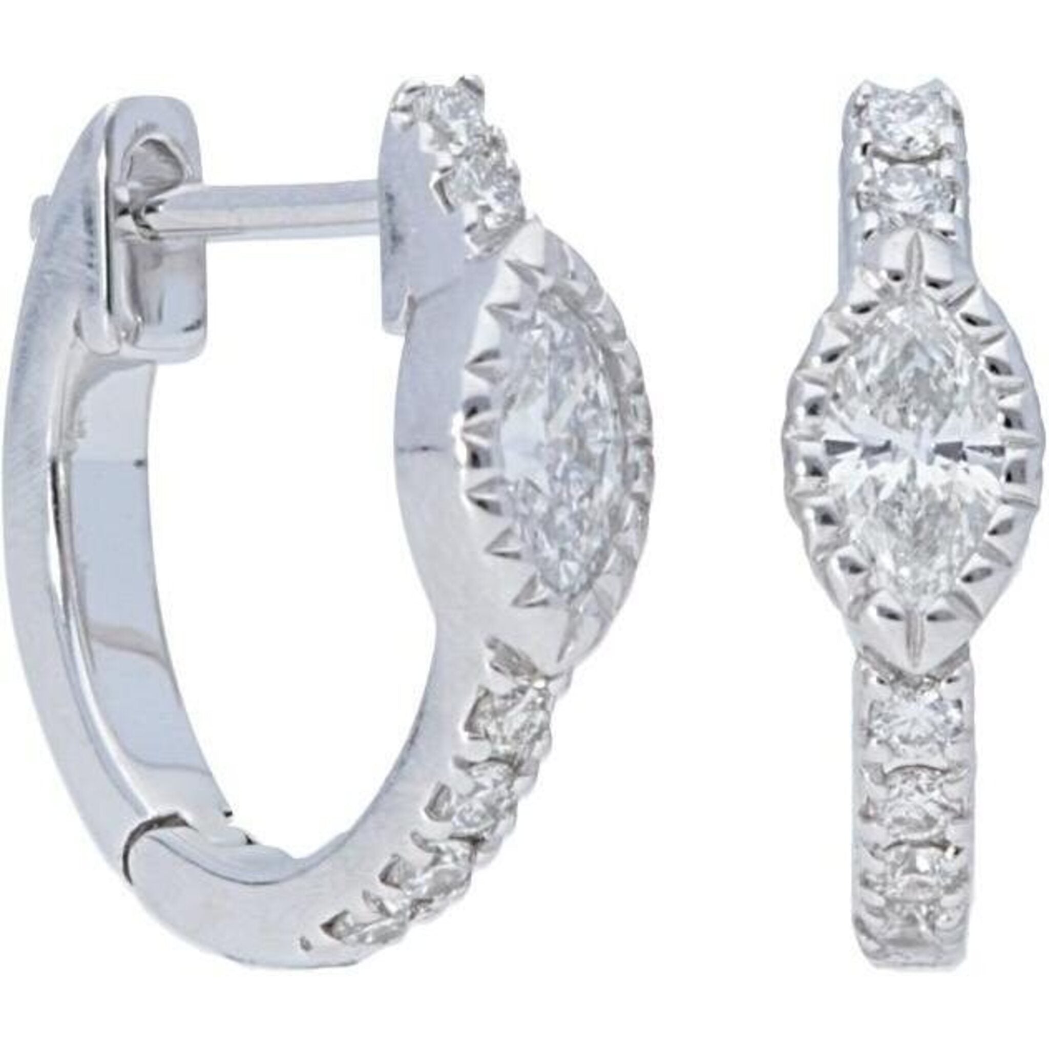 Sofer Jewelry - Marquise Diamond With Pave Huggie Earrings in 14K White Gold