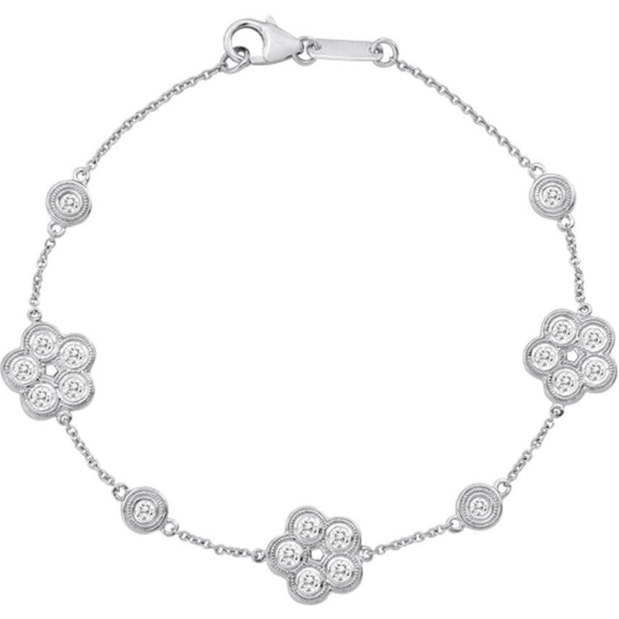 Sofer Jewelry - Milgrain Bezel Diamond Cluster and Bezel Bracelet in 14K White Gold