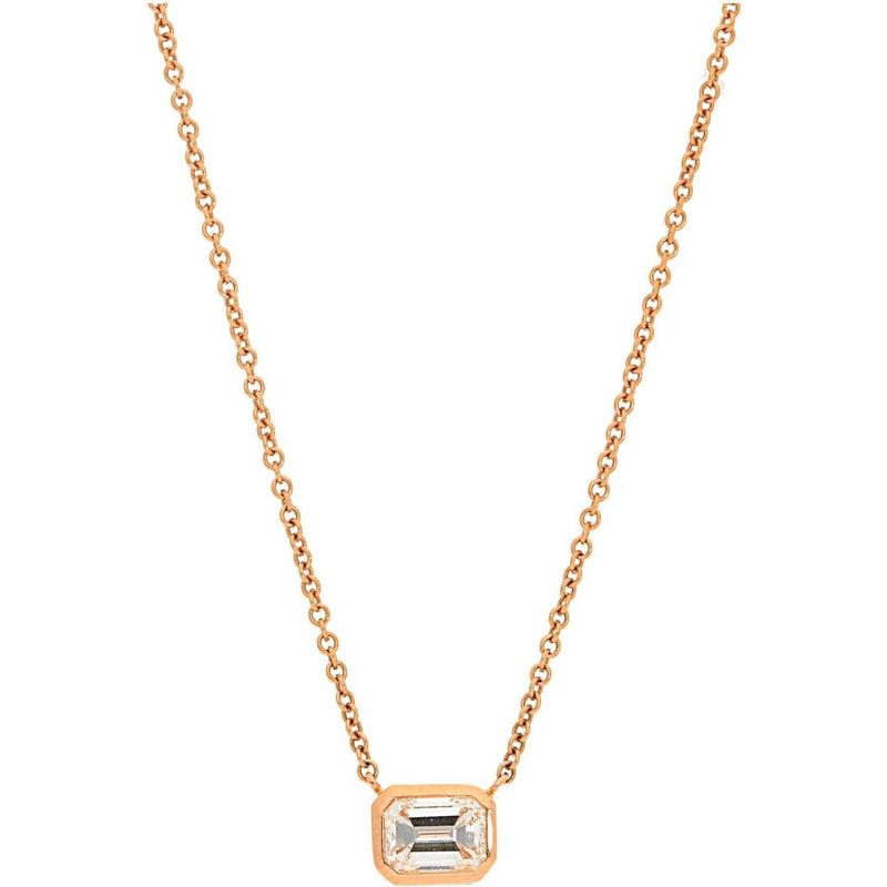 Sofer Jewelry - Sideways Emerald Bezel Diamond Necklace in 14K Rose Gold