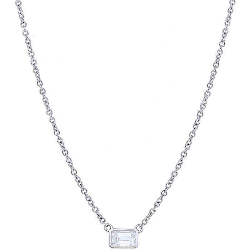 Sofer Jewelry - Sideways Emerald Bezel Diamond Necklace in 14K White Gold