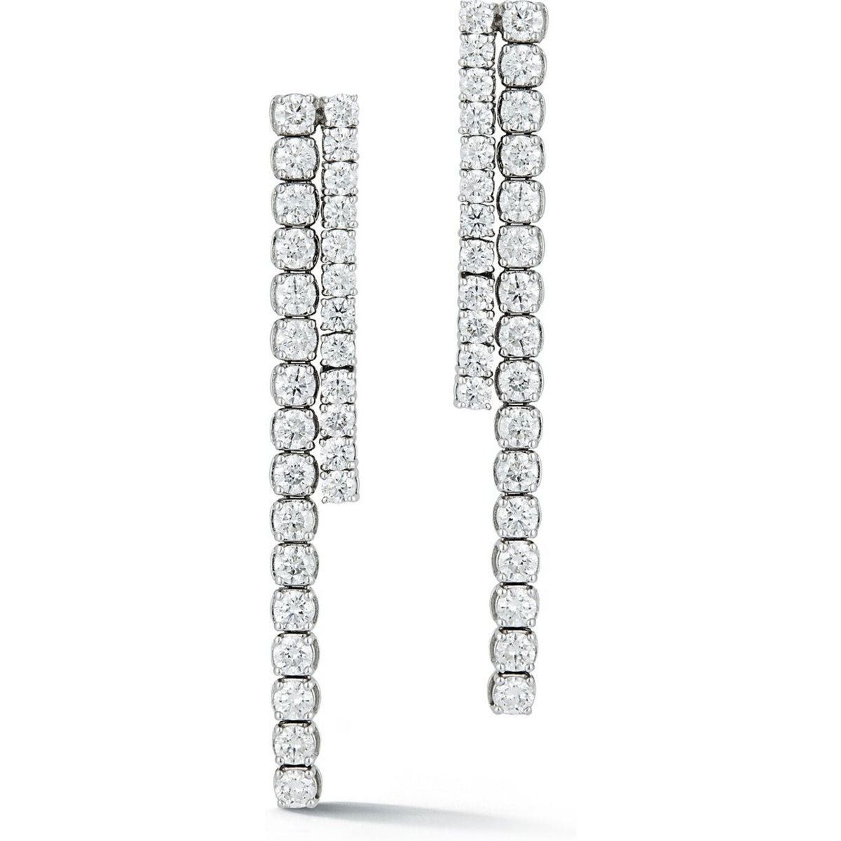 Sofer Jewelry - Two Line Pave and Bezel Diamond Drop Earrings in 14K White Gold