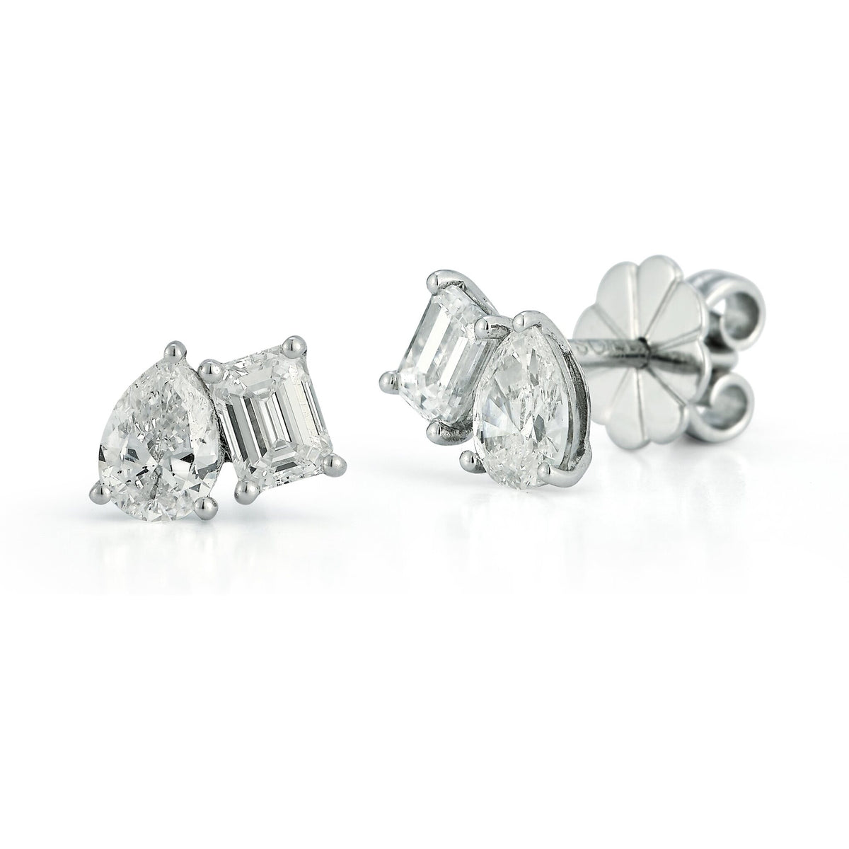Sofer Jewelry - Two Stone Diamond Stud Earrings in 14K White Gold