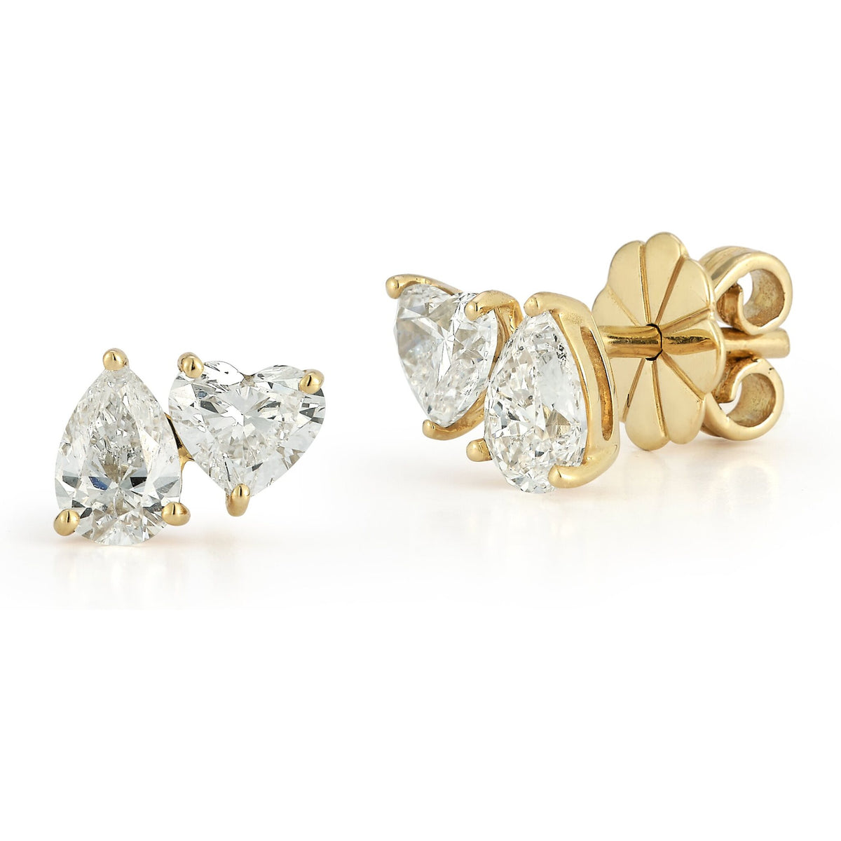 Sofer Jewelry - Two Stone Diamond Stud Earrings in 14K Yellow Gold