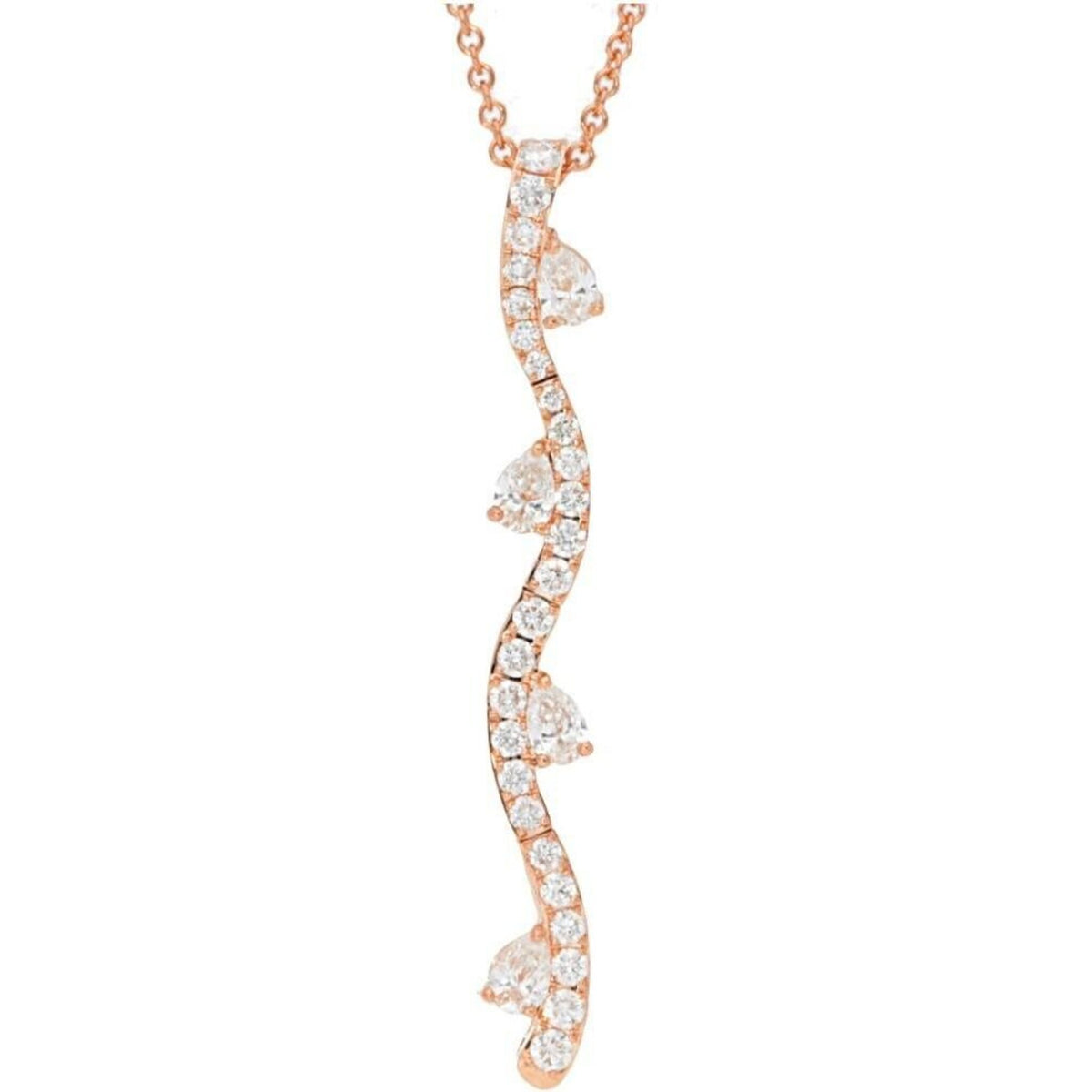 Sofer Jewelry - Wavy Pave Diamond Drop With Pear Diamond Pendant in 14K Rose Gold