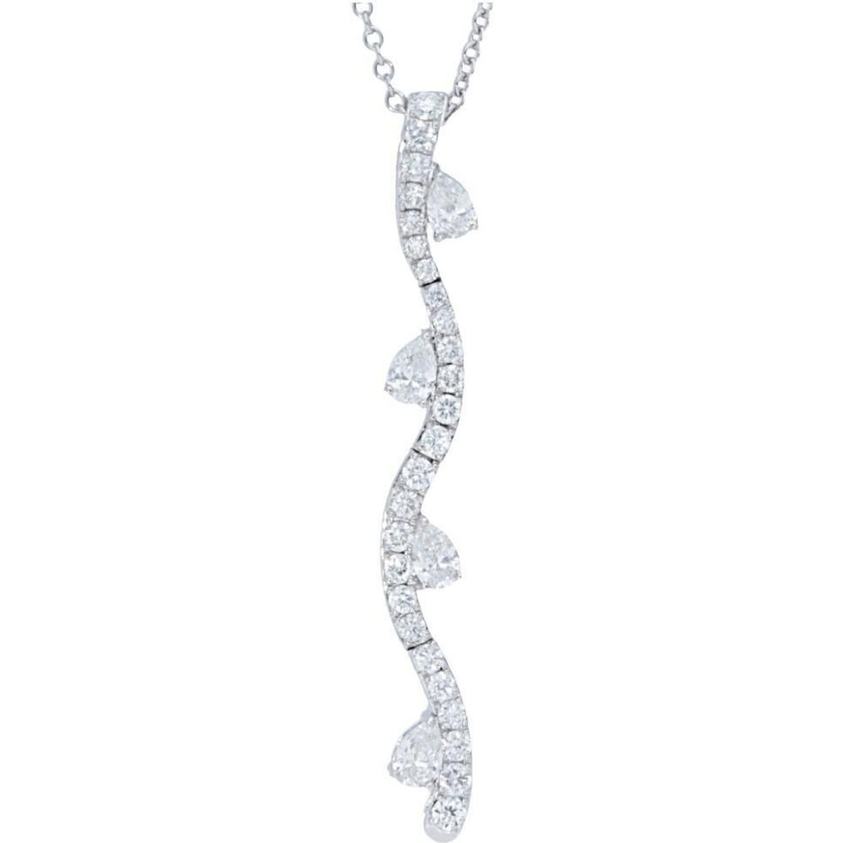 Sofer Jewelry - Wavy Pave Diamond Drop With Pear Diamond Pendant in 14K White Gold