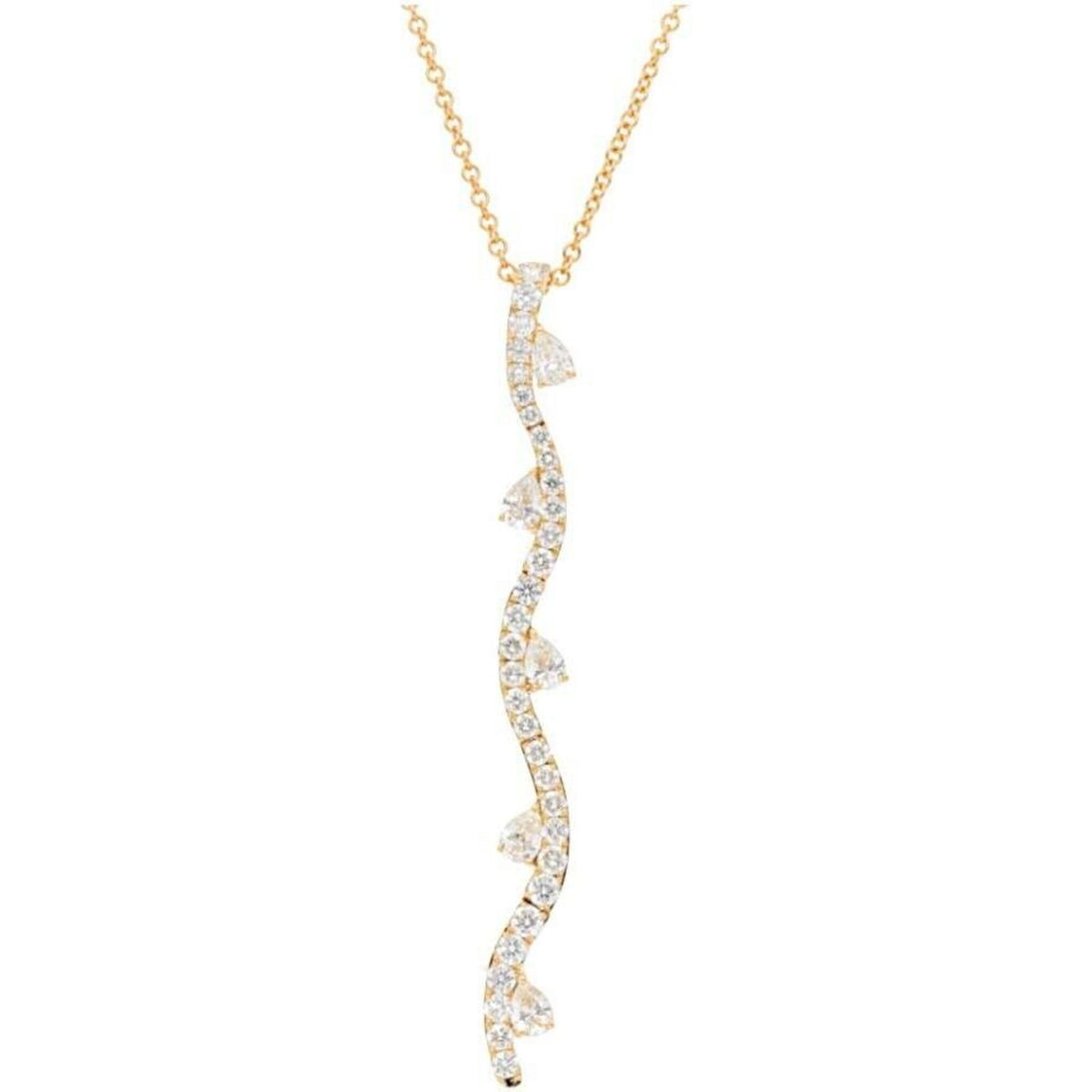 Sofer Jewelry - Wavy Pave Diamond Drop With Pear Diamond Pendant in 14K Yellow Gold