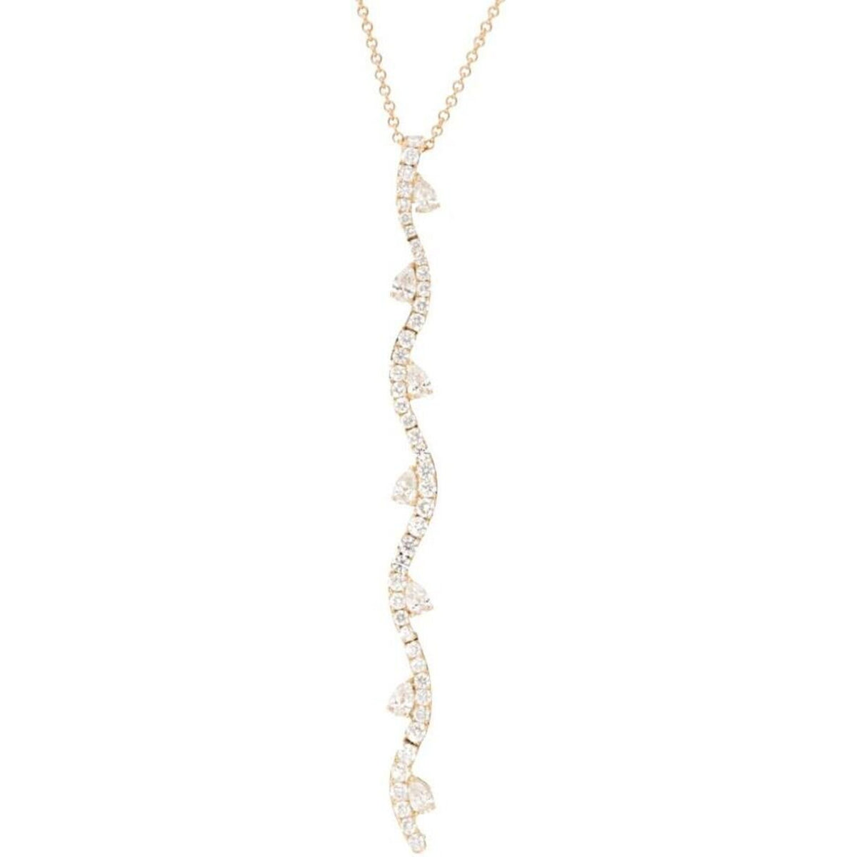 Sofer Jewelry - Wavy Pave Diamond Drop With Pear Diamond Pendant in 14K Yellow Gold