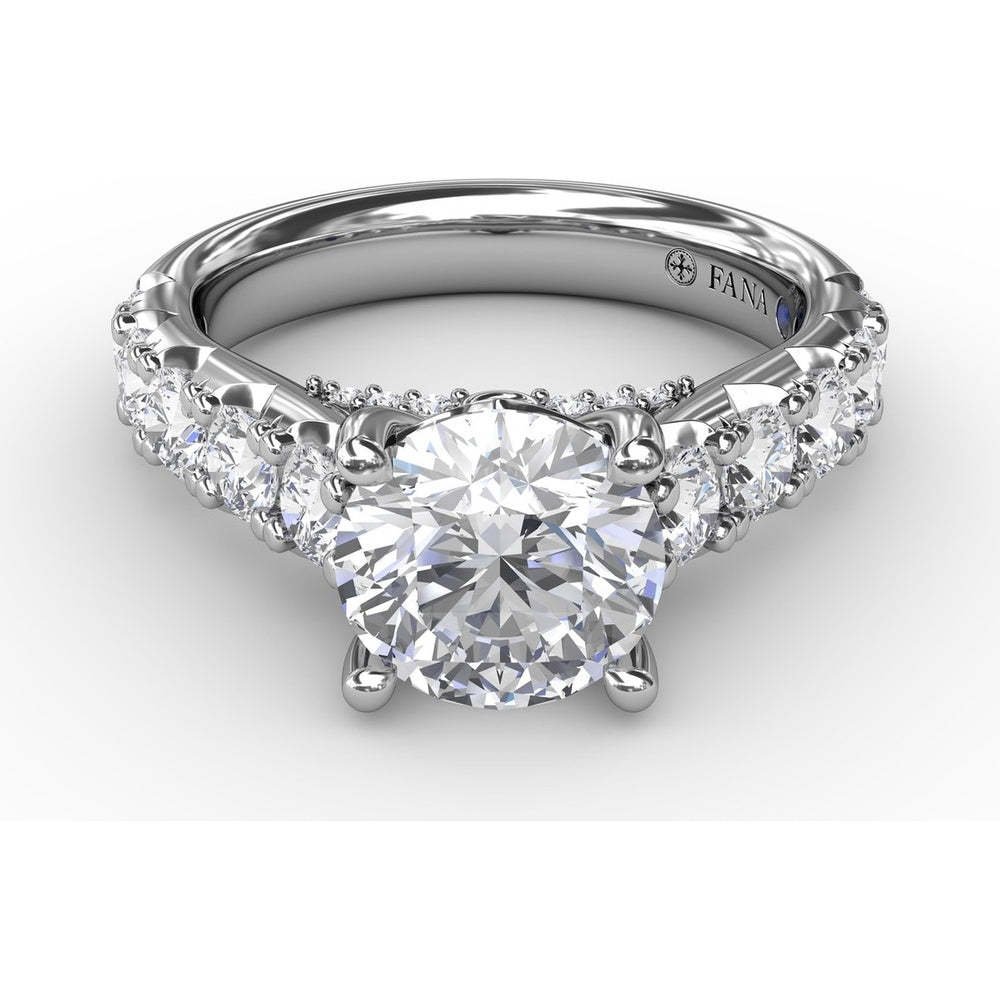 Solitaire Engagement Ring Setting with Chunky Pavé Diamond Band by Fana - 1.13 Carat Total Diamond Weight