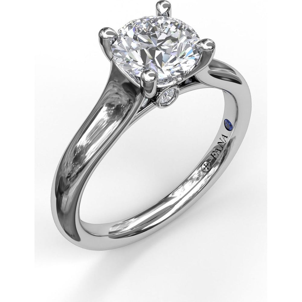 Solitaire Engagement Ring Setting with Four-Prong Set Round Center and Bezel-Set Accent Diamond - 0.04 Carat Total Accent Diamond Weight by Fana