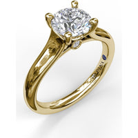 Solitaire Engagement Ring Setting with Four-Prong Set Round Center and Bezel-Set Accent Diamond - 0.04 Carat Total Accent Diamond Weight by Fana