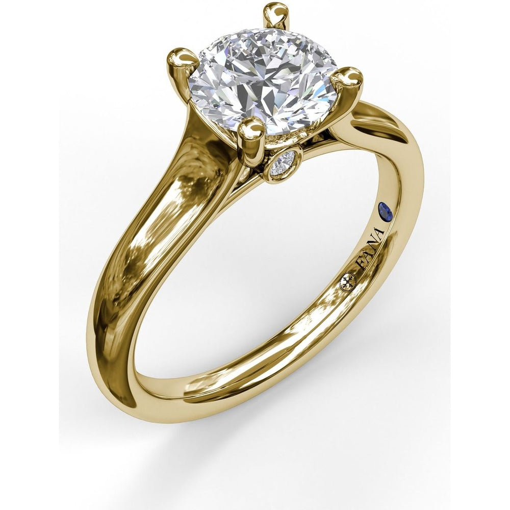 Solitaire Engagement Ring Setting with Four-Prong Set Round Center and Bezel-Set Accent Diamond - 0.04 Carat Total Accent Diamond Weight by Fana