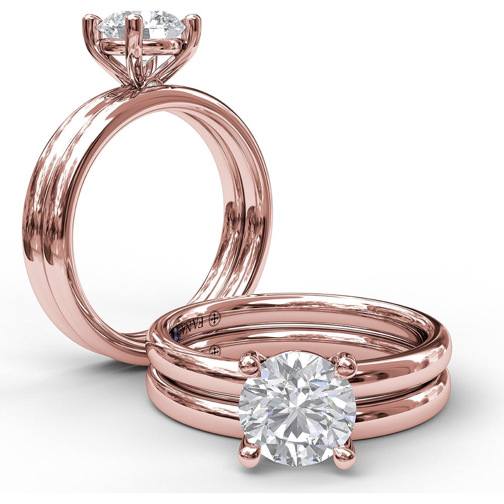 Solitaire Engagement Ring Setting with Four-Prong Set Round Center and Hidden Accent Diamond by Fana - 0.02 Carat Total Diamond Weight
