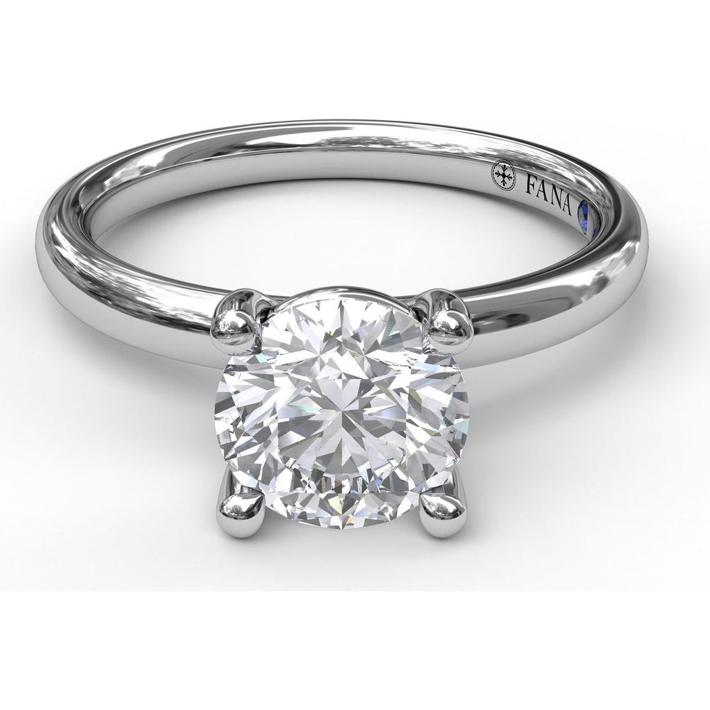 Solitaire Engagement Ring Setting with Four-Prong Set Round Center and Hidden Accent Diamond by Fana - 0.02 Carat Total Diamond Weight