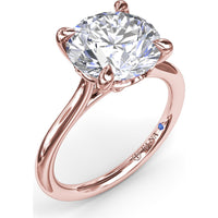 Solitaire Engagement Ring Setting with Hidden Peek-a-Boo Diamond and Four-Prong Round Center Mounting by Fana - 0.02 Carat Total Diamond Weight