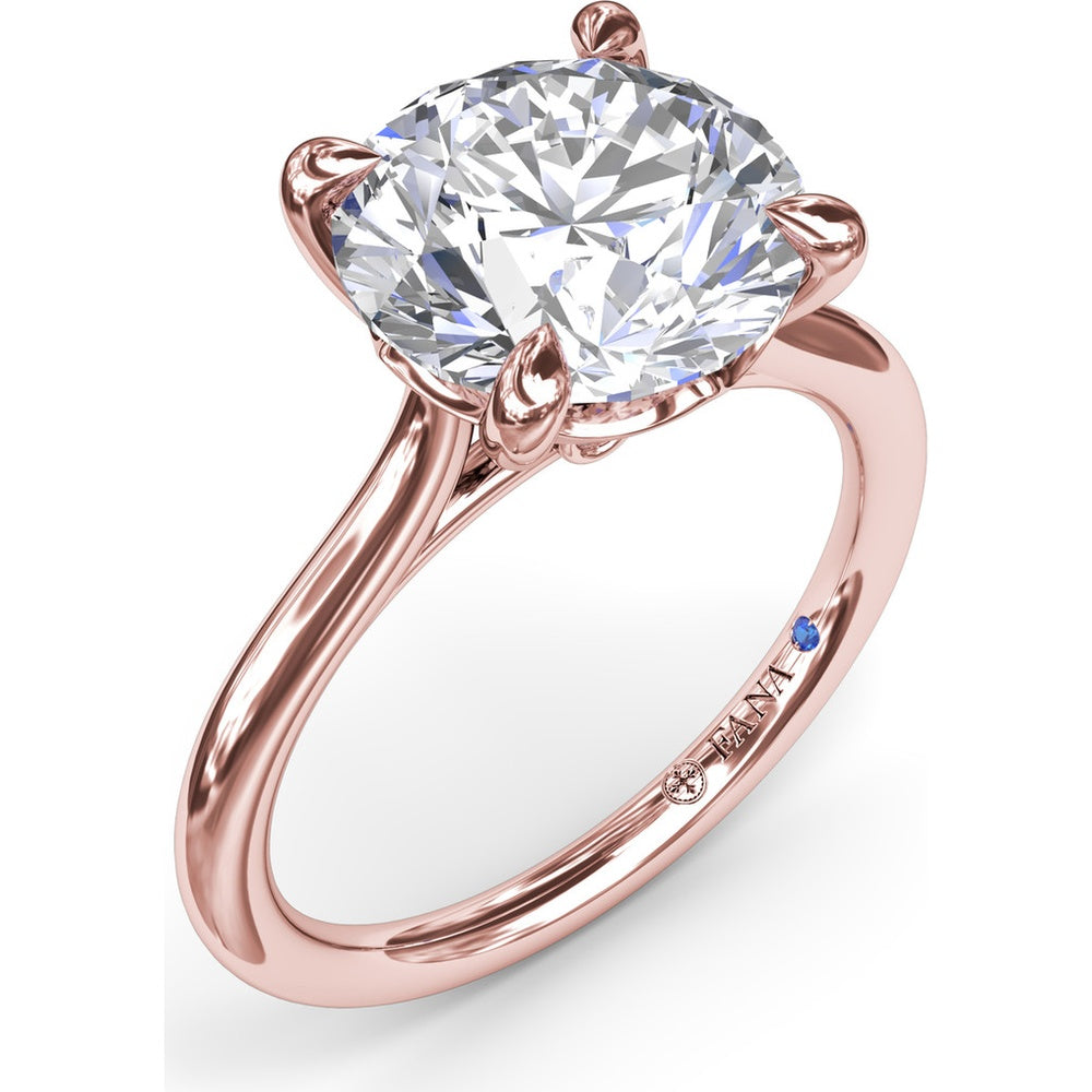 Solitaire Engagement Ring Setting with Hidden Peek-a-Boo Diamond and Four-Prong Round Center Mounting by Fana - 0.02 Carat Total Diamond Weight