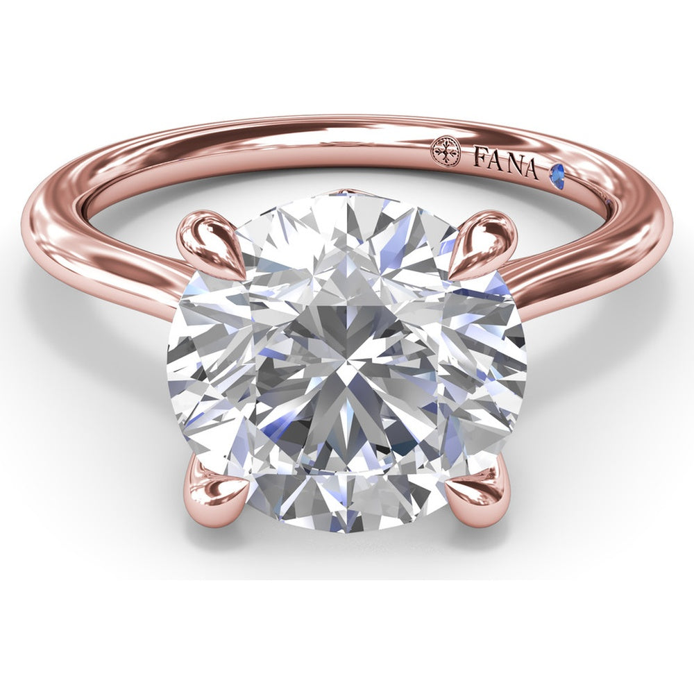 Solitaire Engagement Ring Setting with Hidden Peek-a-Boo Diamond and Four-Prong Round Center Mounting by Fana - 0.02 Carat Total Diamond Weight